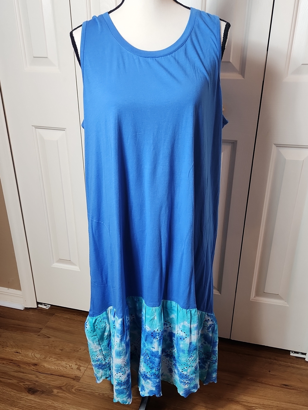 LOGO by Lori Goldstein Royal Blue Sleeveless Maxi with Teal Patterned Hem